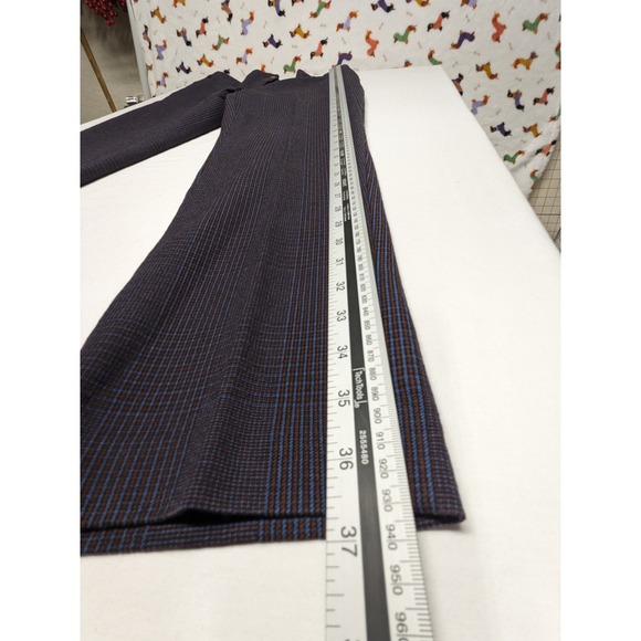 J. Jill Glen Plaid Straight Leg Trousers Navy Blue Brown Elastic Back Size 4 - Picture 3 of 9